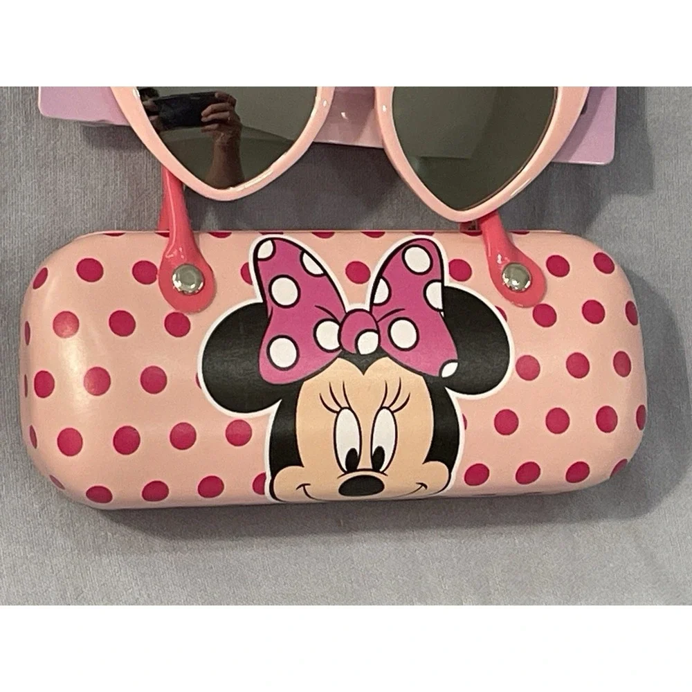 NEW Walt Disney Minnie Mouse Pink Heart Sunglasses w Bow & Polka Dot Minnie Case